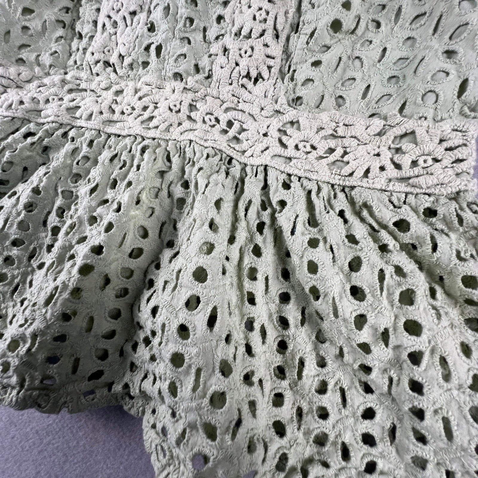 Crochet Lace Top Gaze Eyelet Cami Medium Sage Green Boho Festival Cottagecore