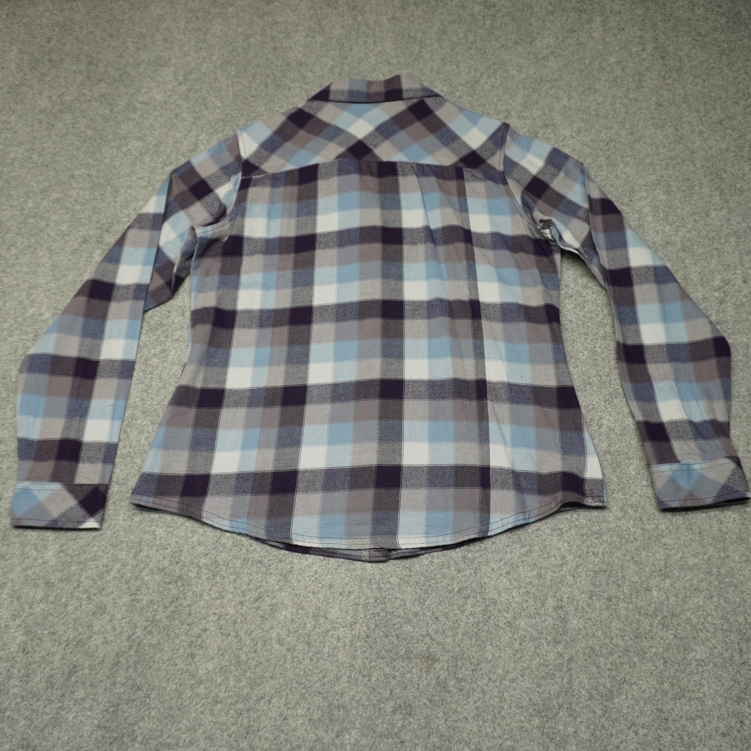 Columbia Flannel Shirt Women’s M Plaid Blue Gray Purple Cotton Button Up