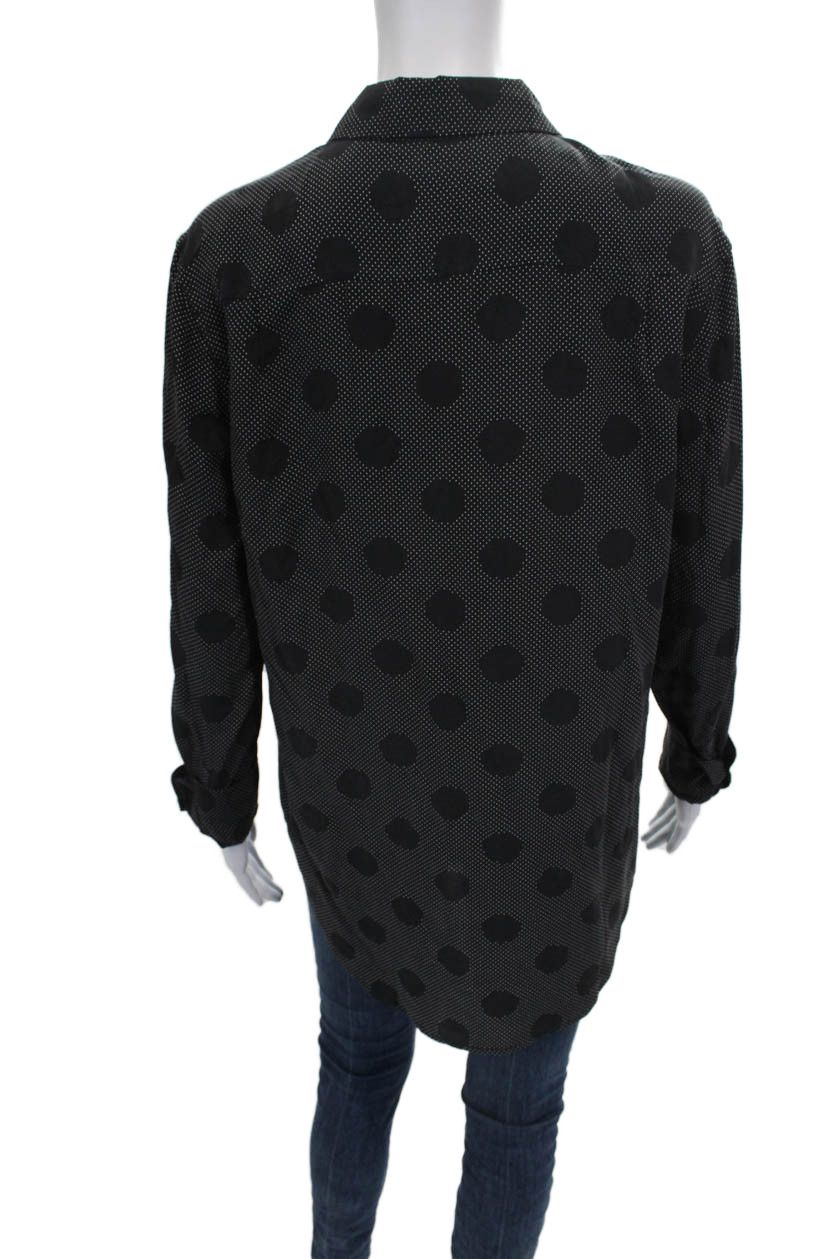 Equipment Femme Women Silk Spotted Collared Long Sleeve Blouse Size S