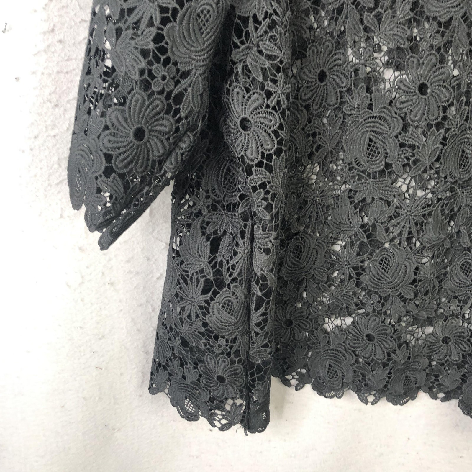 June + Vie Tunic Blouse Womens 32W Plus Black Crochet Lace Sheer Party Boho