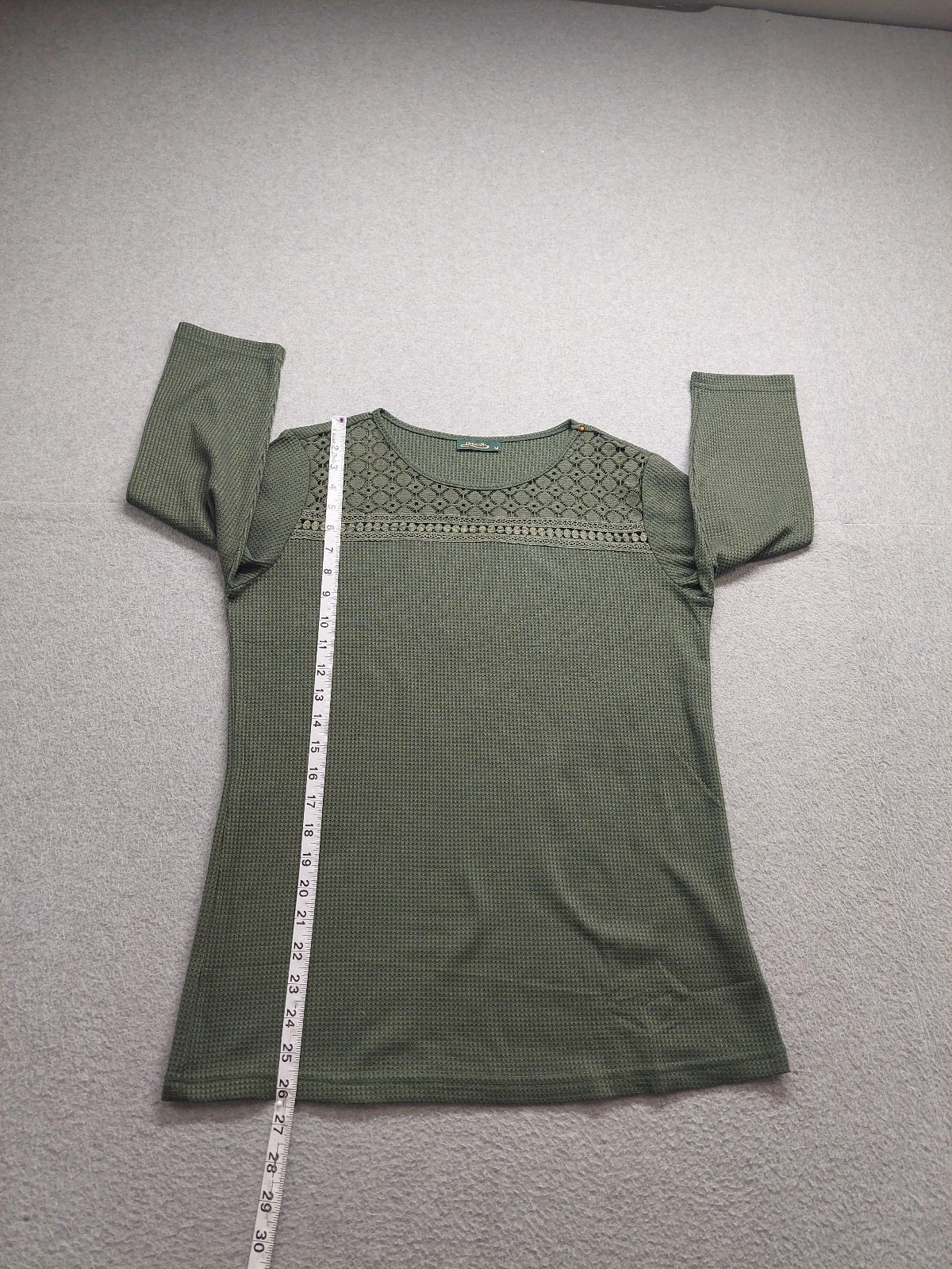 Ofeefan Women Top M Olive Green Crew Neck Pullover 3/4 Sleeve Stretch Casual