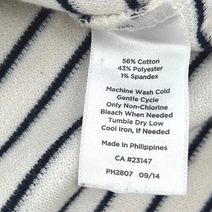 Talbots Knit Top S White Navy Red Striped Back Zip 3/4 Sleeve Nautical Preppy
