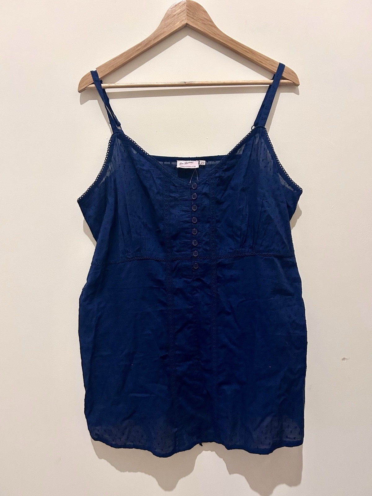 Joe Browns Broderie Anglaise Vest Cami Tie Back Size 22 New Navy Blue