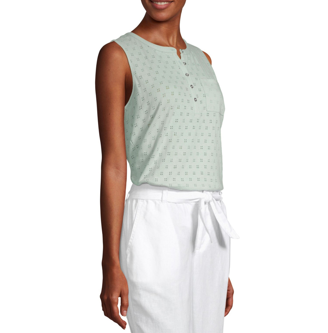 Liz Claiborne Women’s Crew Neck Henley Tank Top MEDIUM Sea Green Chest Pocket