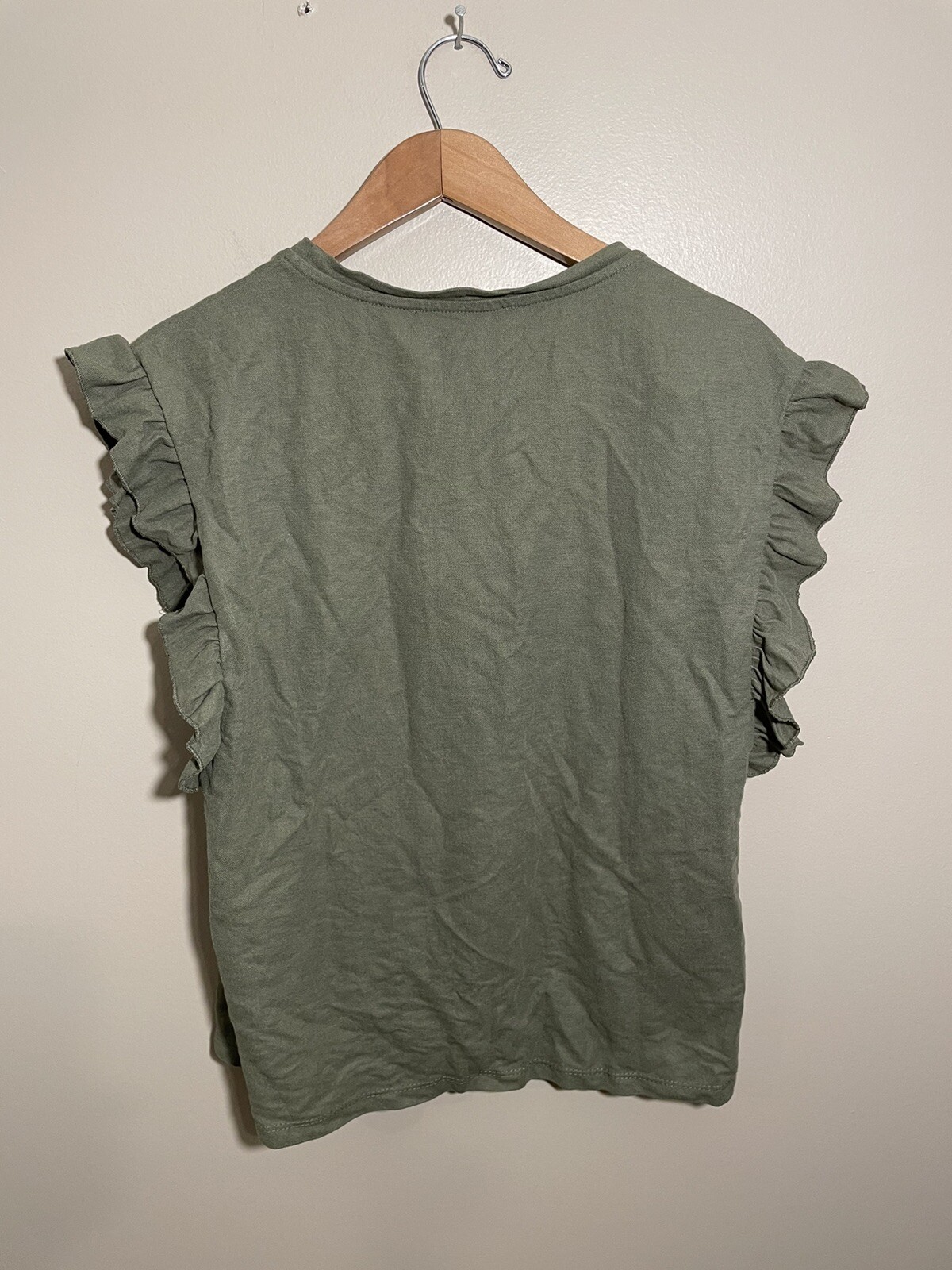 Koton Ruffle Sleeve Top Womens Medium Cap Sleeeve Knit Green