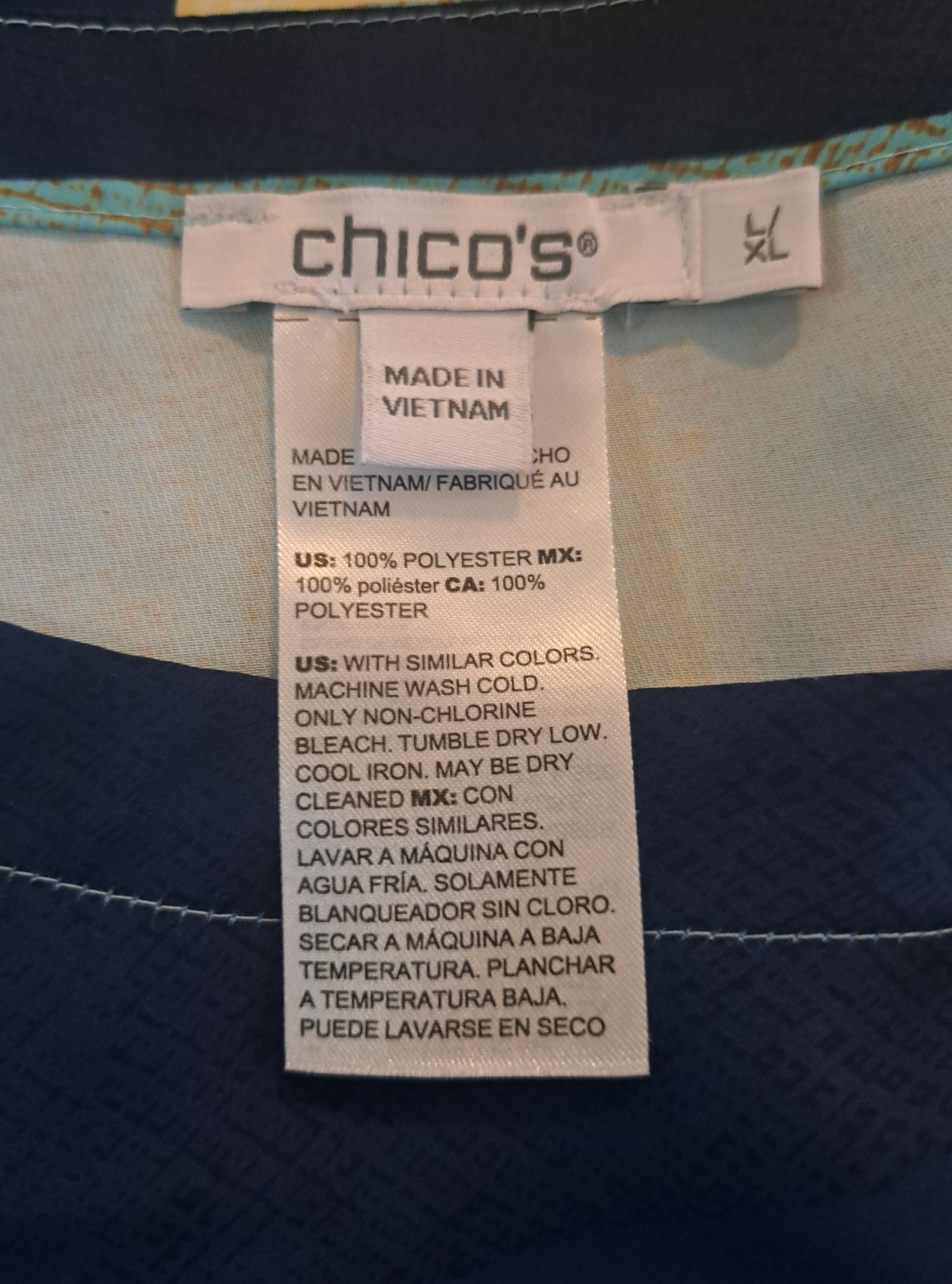 Chico’s Blouse Size L/XL Multicolor Geometric Dolman Bat Wing Sleeve Polyester