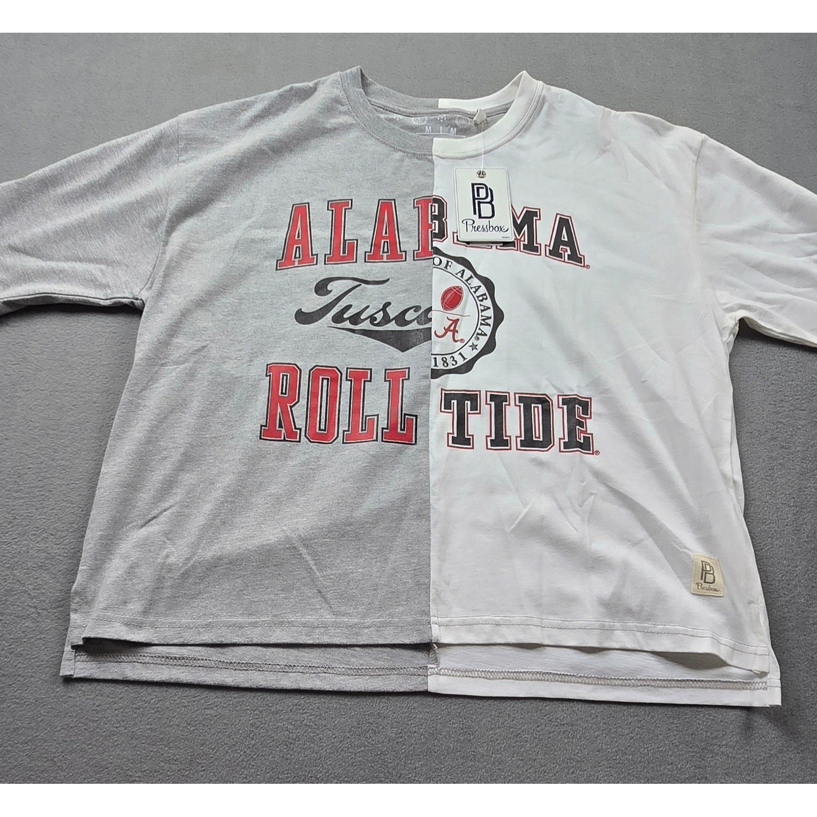 Pressbox Alabama Crim Tide Split T-Shirt Grey White Women Medium NWT UALS1601PSD