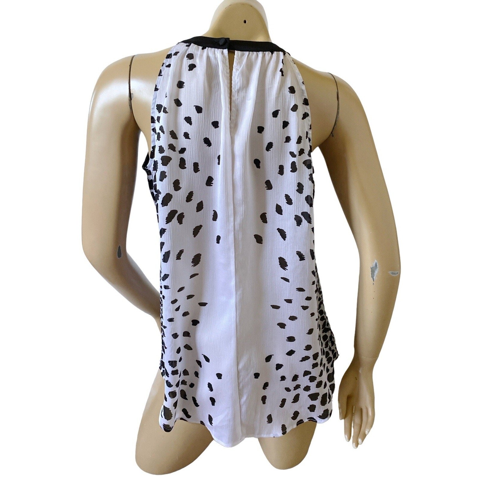 New York & Company Medium Black White Sheer Sleeveless Keyhole Neck Blouse Top