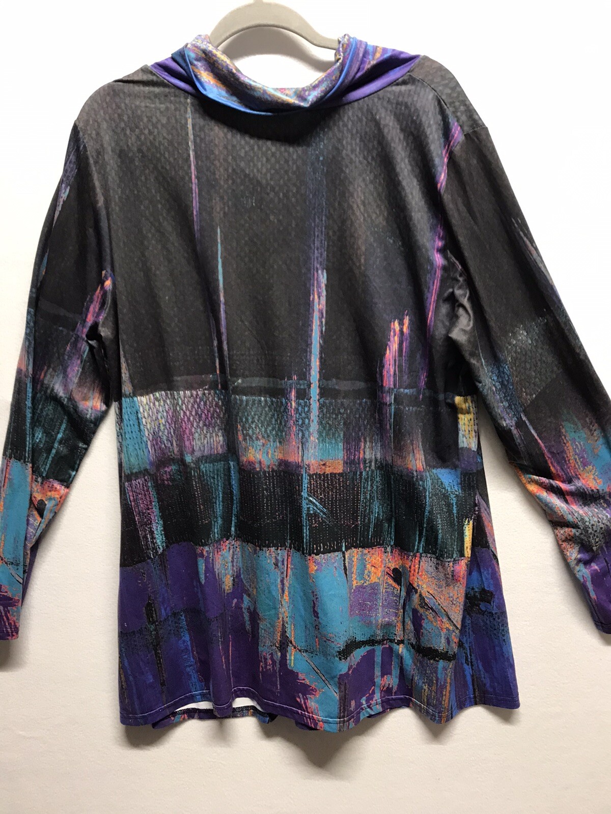 azalea by firmiana Womens 2x Long Tunic Top Purple Gray Cosmic Button Neck Wrap