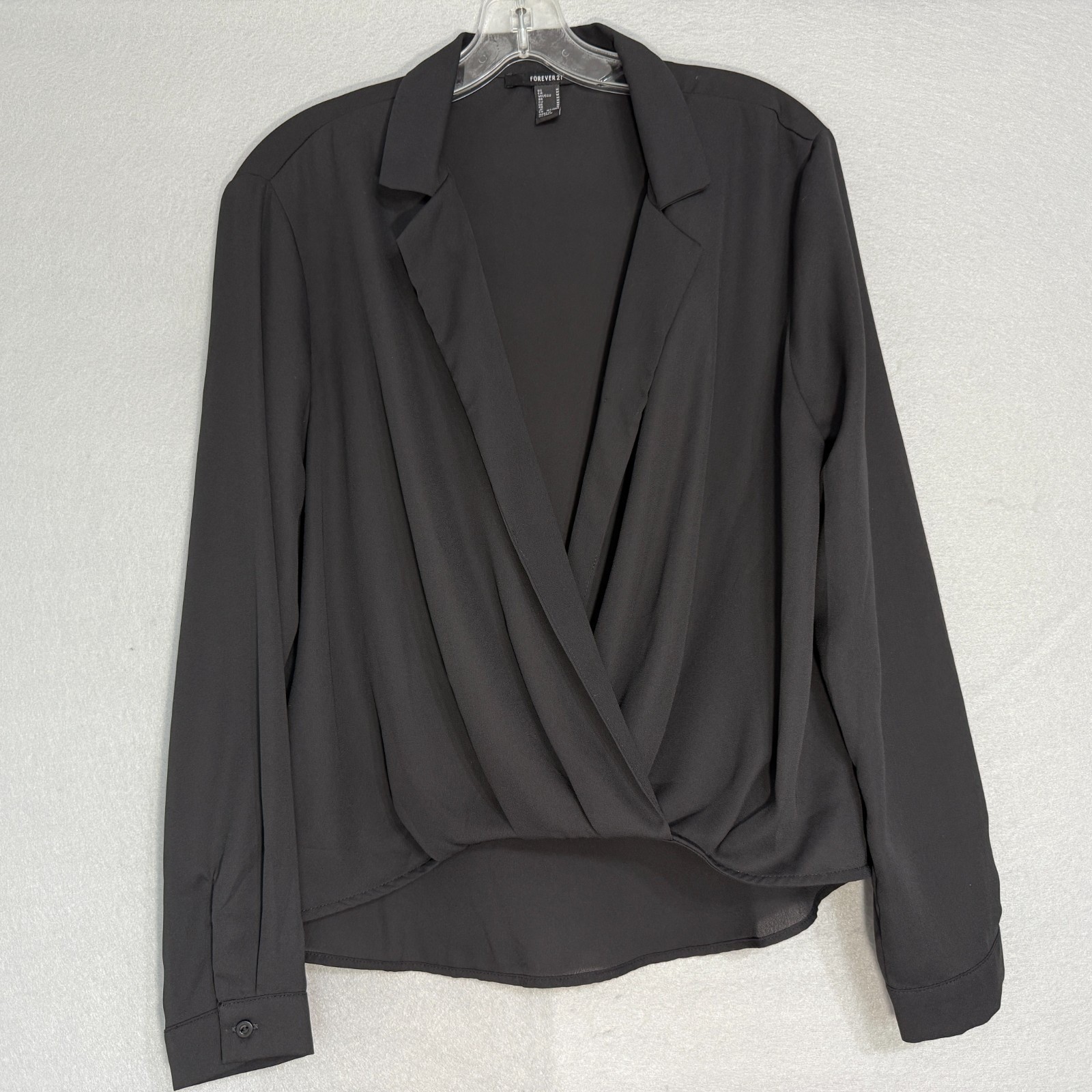 Forever 21 Surplice Wrap Blouse Womens Size M Black Office Chic Minimalist Top