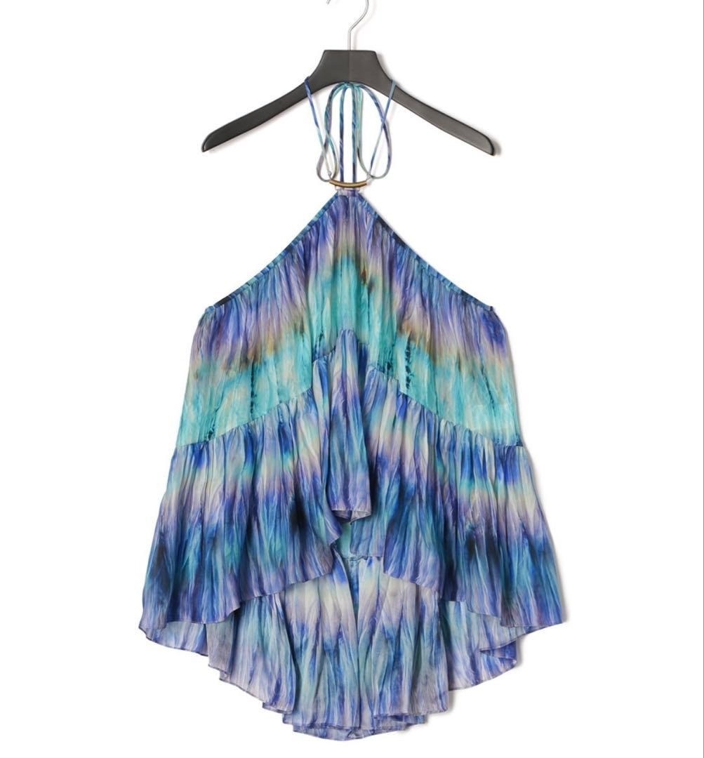 Auth PLEIN SUD Archive Silk Halter Neck Top Blue Tie Dye Italy 38 Y2K Vtg Luxe