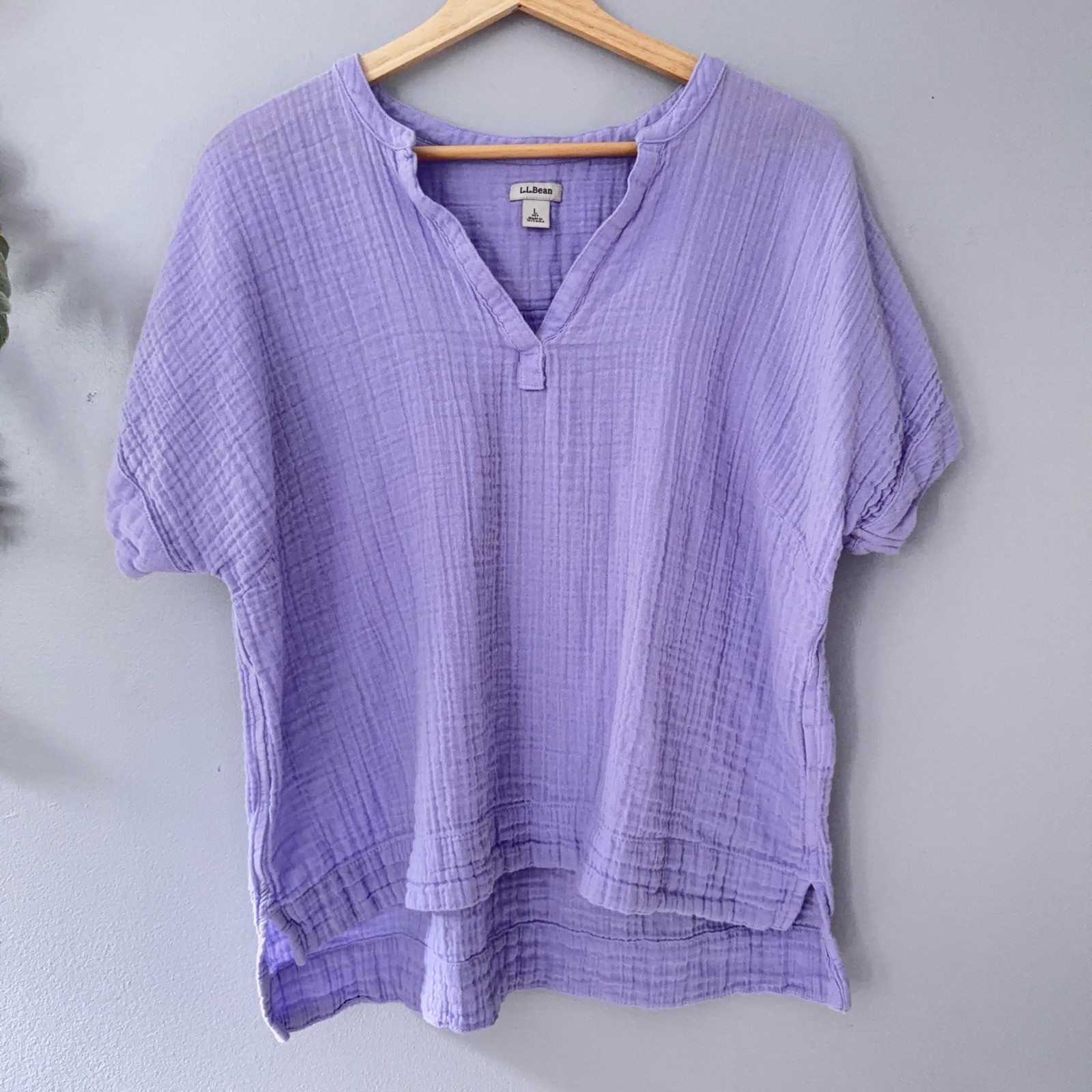 LL Bean Top Purple Cottagecore Prairie Soft Girl Double Gauze Cotton Split Neck
