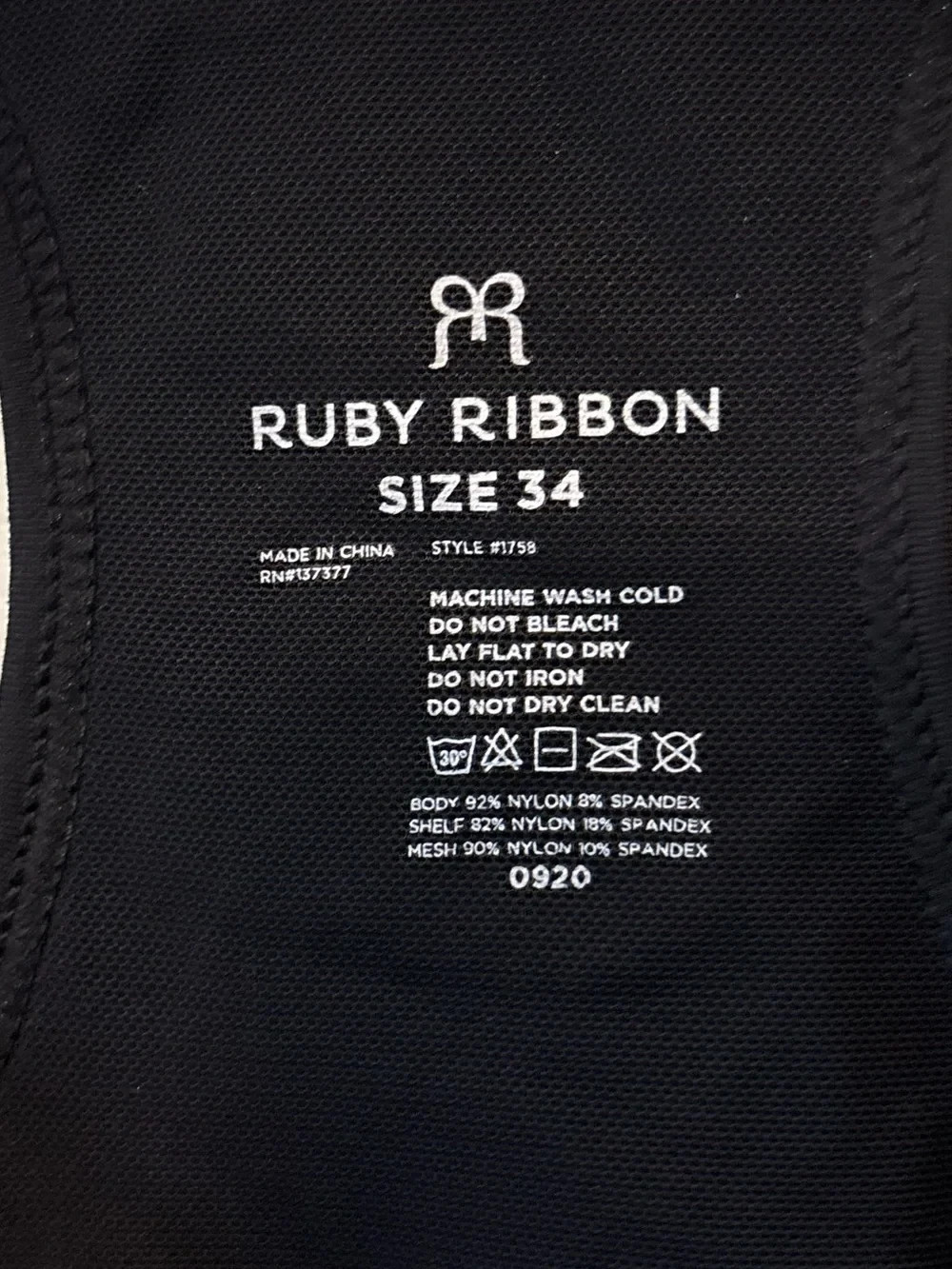 Ruby Ribbon Black Ruched Racerback Shaping Tank Top, Size 34 Women’s, Style 1758