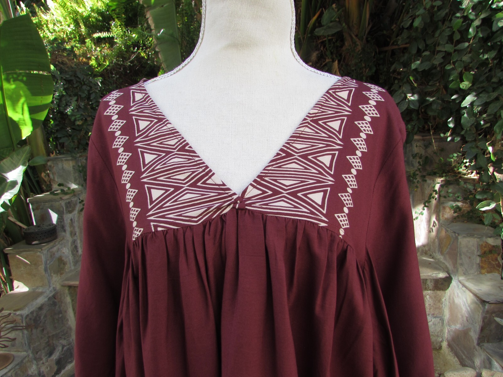 World Market Women’s Top Blouse Kimono Tunic Boho Rayon Print Maroon Size S/M