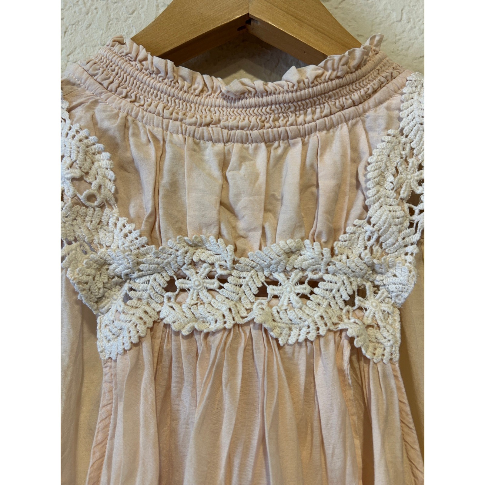 Free People Womens Tank Top Size S Pink Crochet Lace Boho Sleeveless Fairy