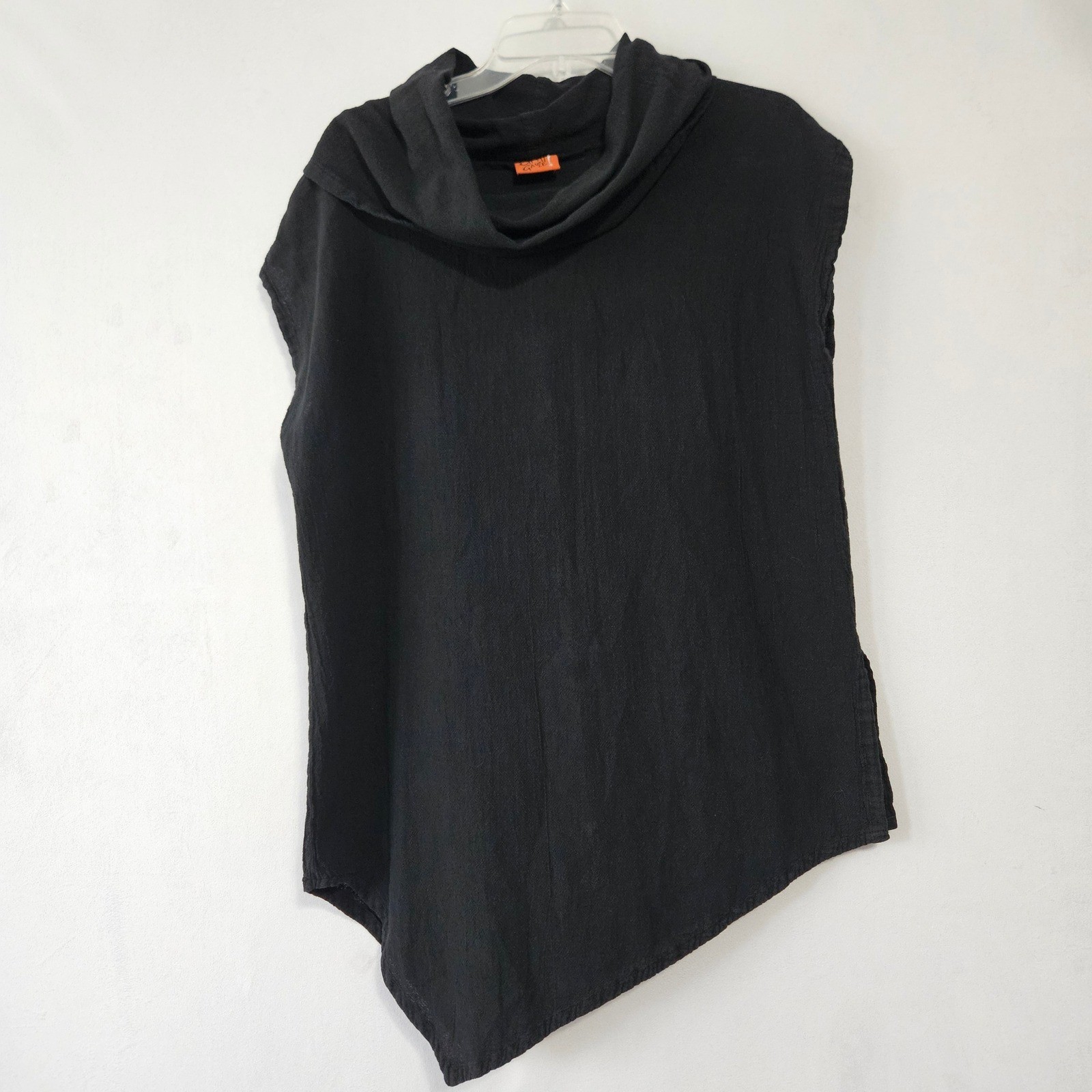 Oh My Gauze Top 2 Black Cowl Neck Asymmetrical Sleeveless Cotton Boho Minimalist
