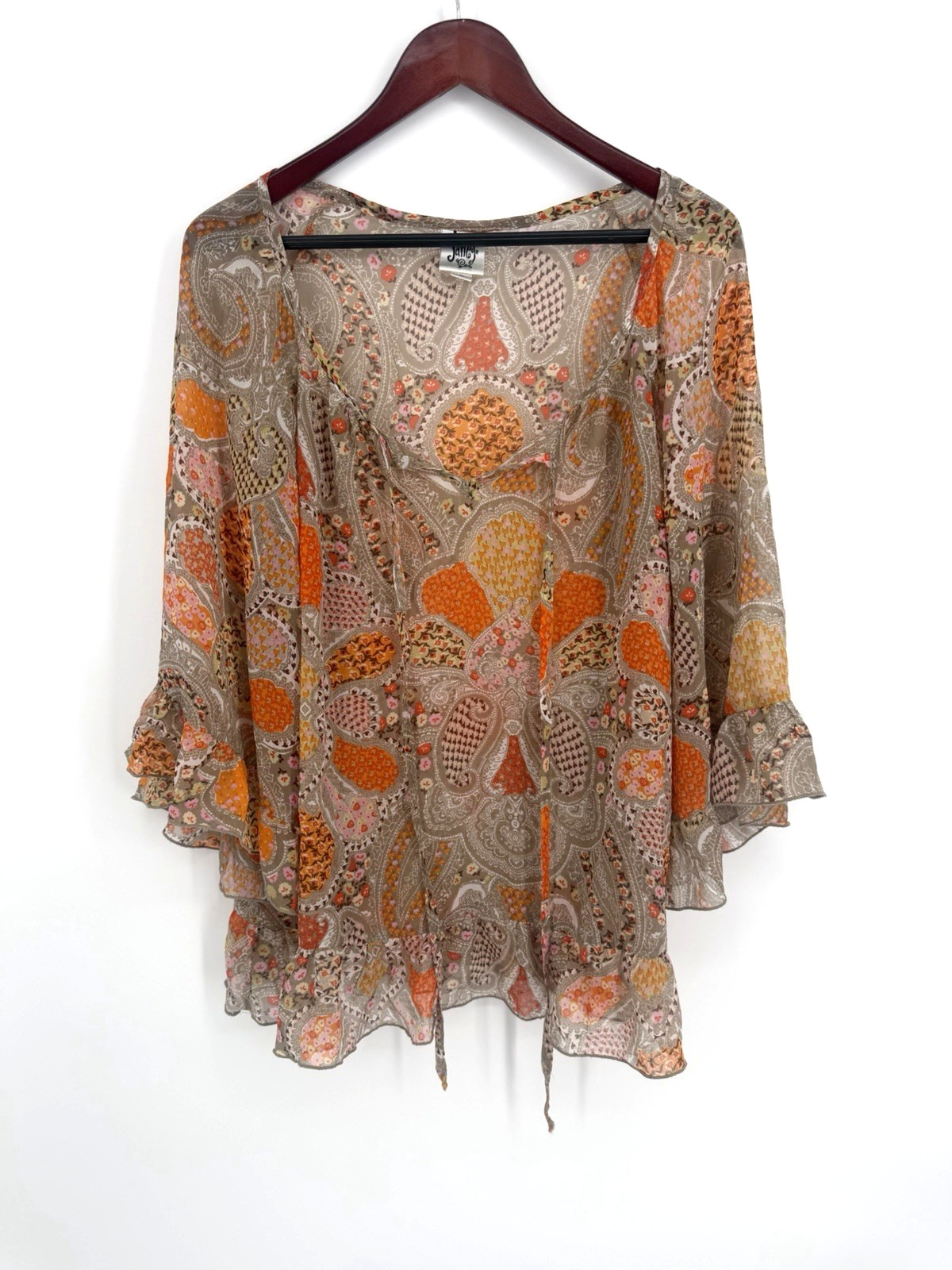 Ivy Jane Womens Sheer Tasseled L Oversized Tunic Top Floral Boho Travel Relaxed