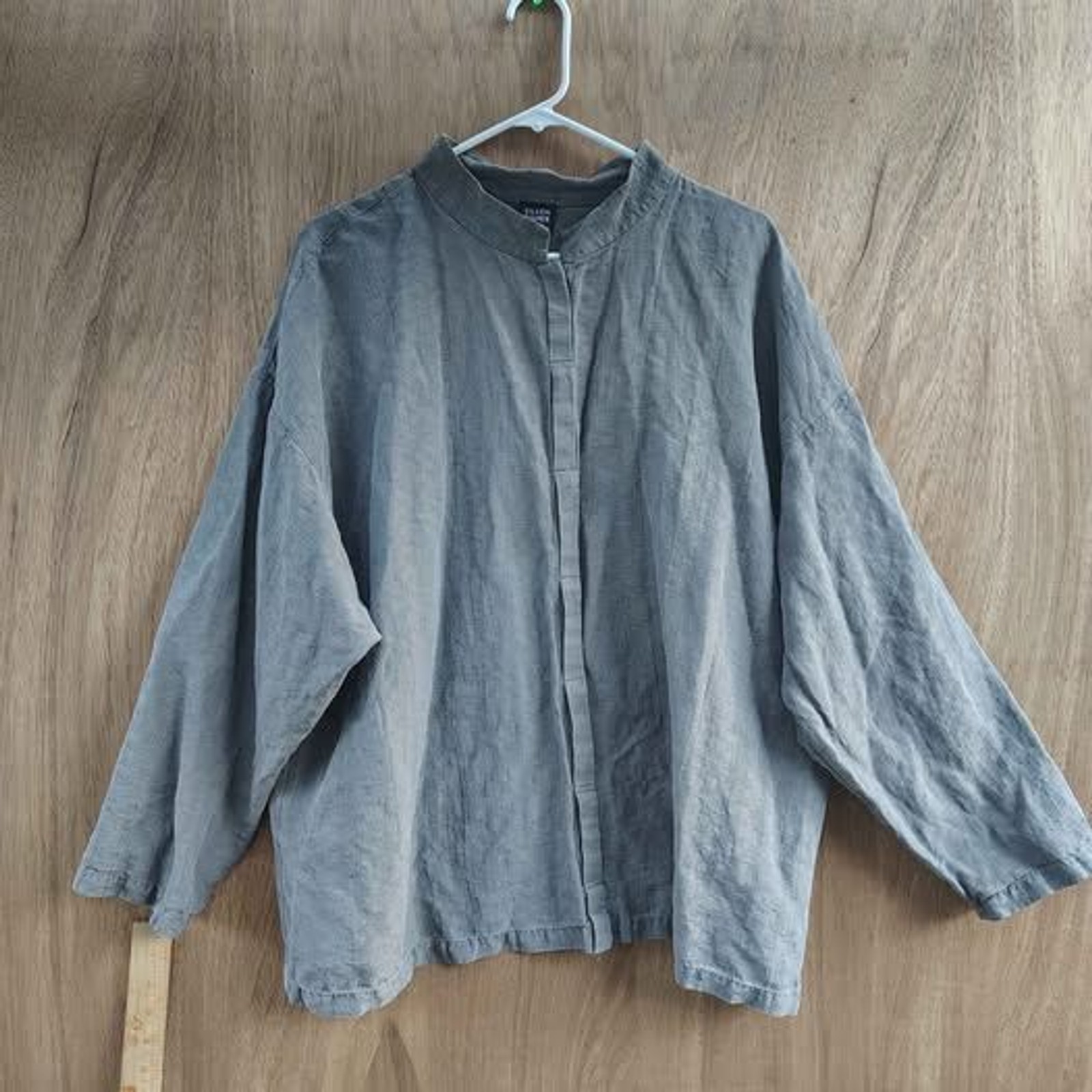 Eileen Fisher Woman 2X Silk Linen Mandarin Collar oversized Shirt