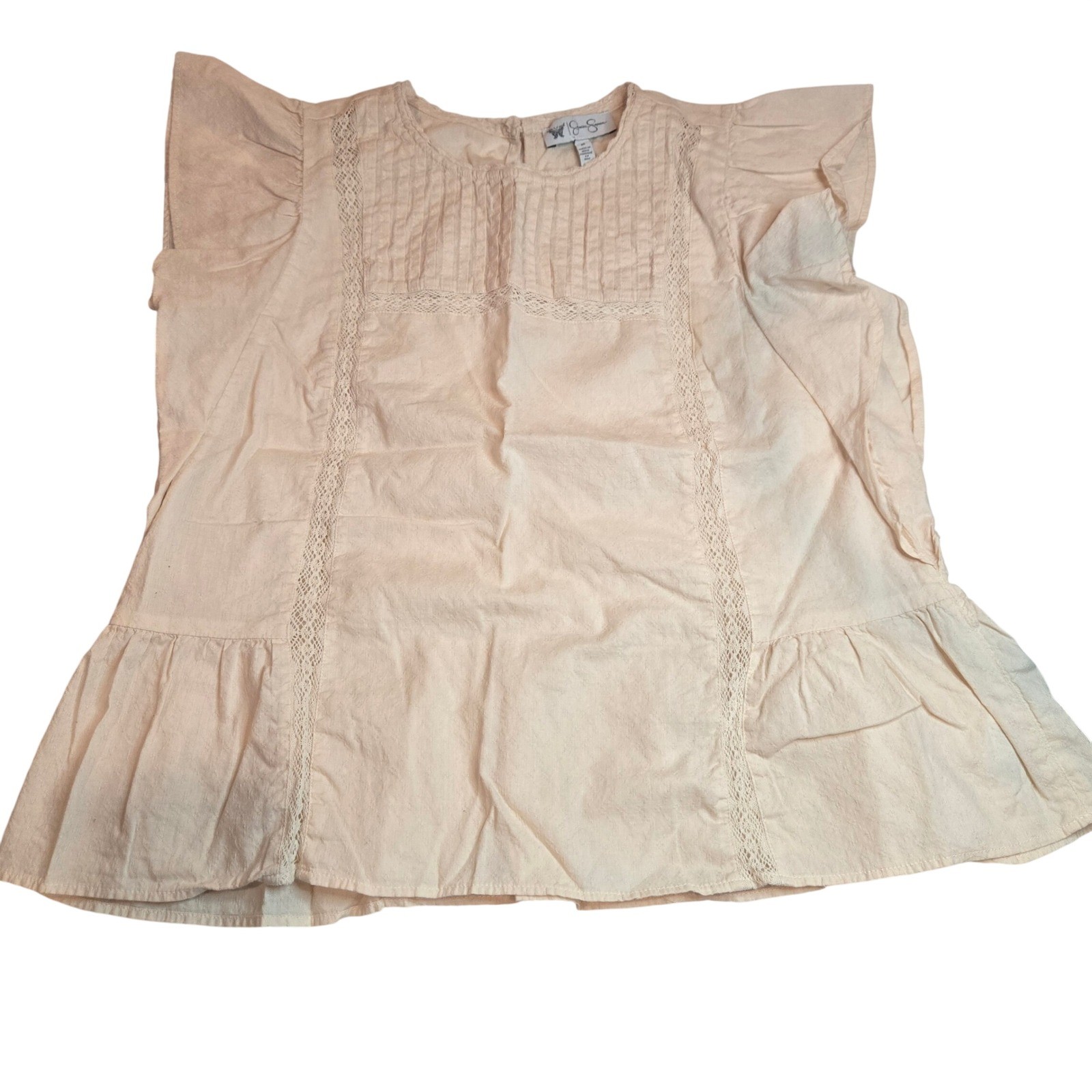 Jessica Simpson Womens Flutter Sleeve Peplum Blouse Cream Cotton Lace