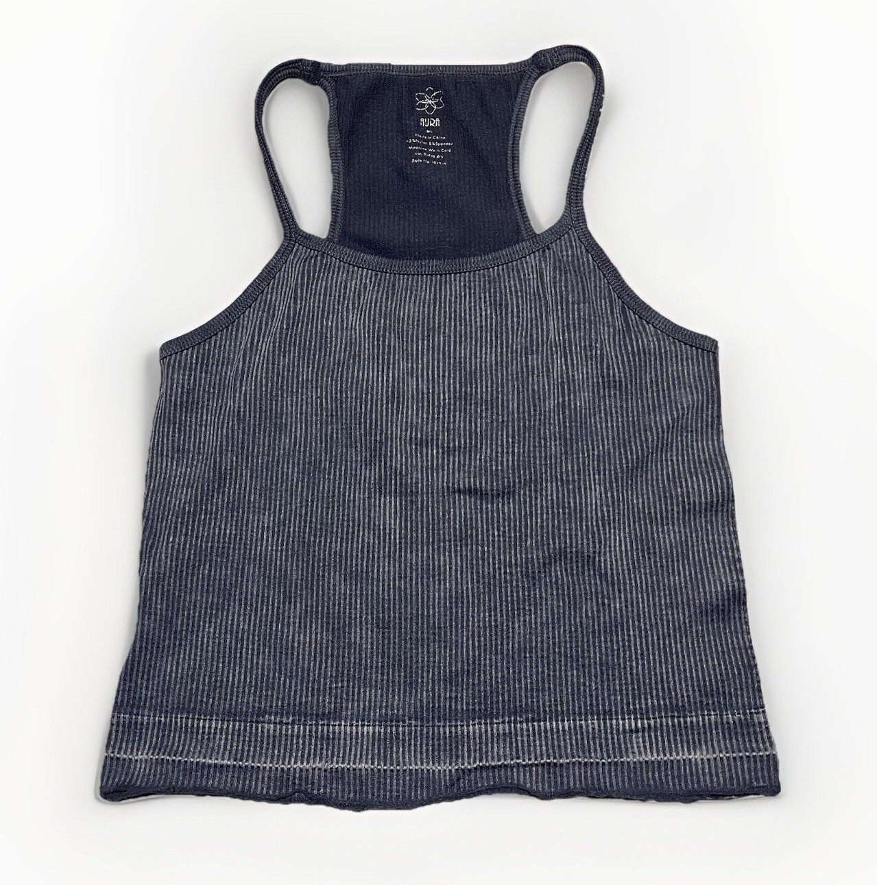 Aura Crop Tank Top Women’s Size M/L Ribbed Stretch Sleeveless | Dark Blue