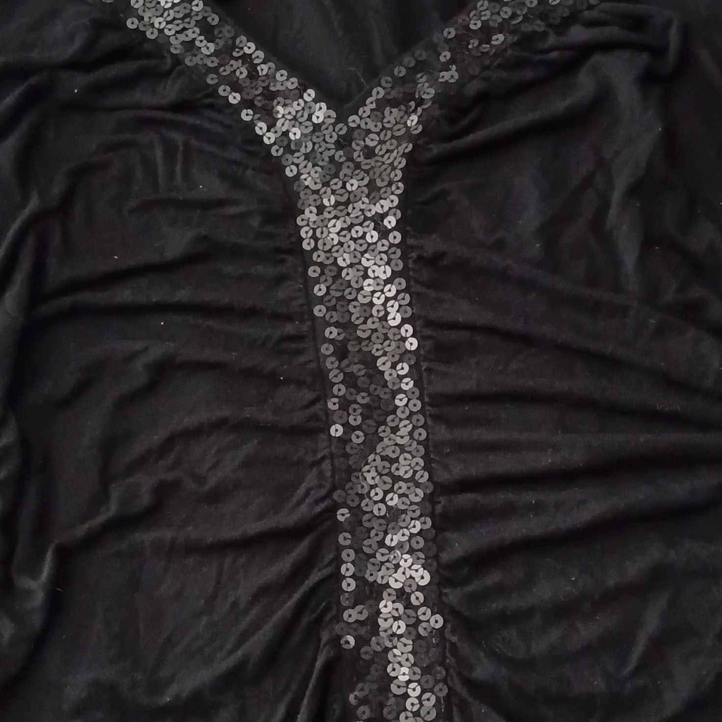 Worthington Women’s 2XL Black Solid V-Neck Ruched Top Sequin Accents Regular