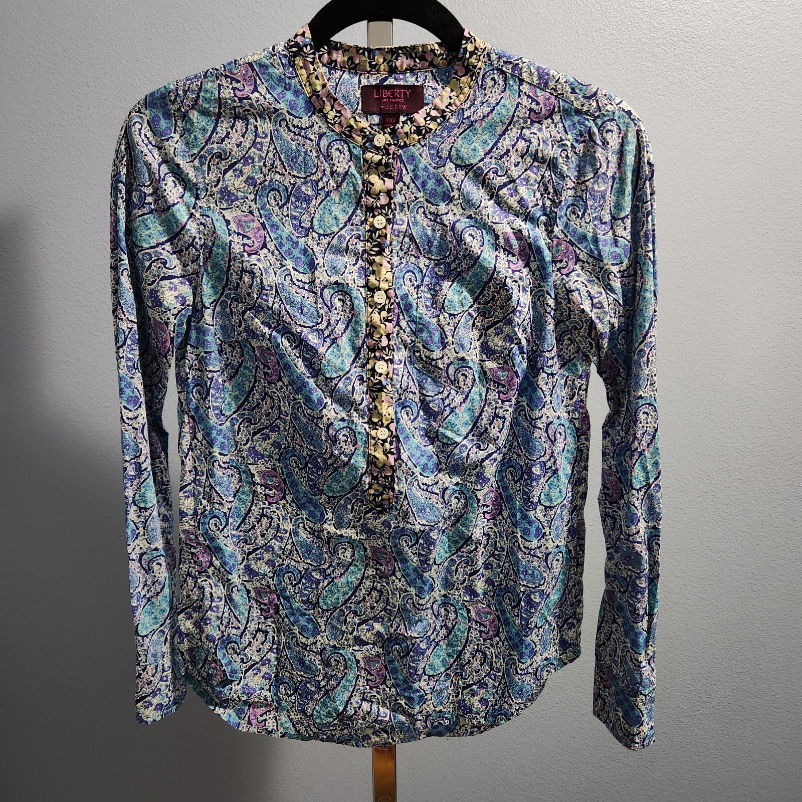 Liberty Art Fabrics For J. Crew Popover Button Up Long Sleeve Blouse Paisley 00
