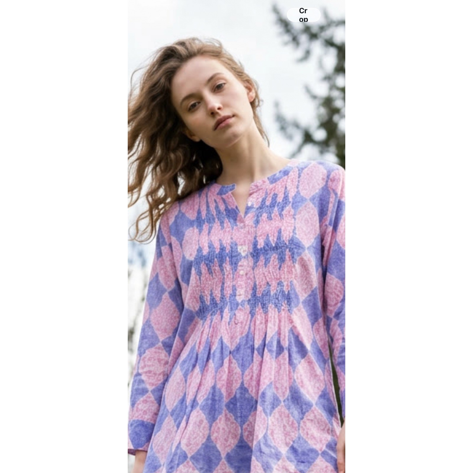 Roberta Roller Rabbit Cotton Smocked Tunic Top Pink Purple Diamond Print Large