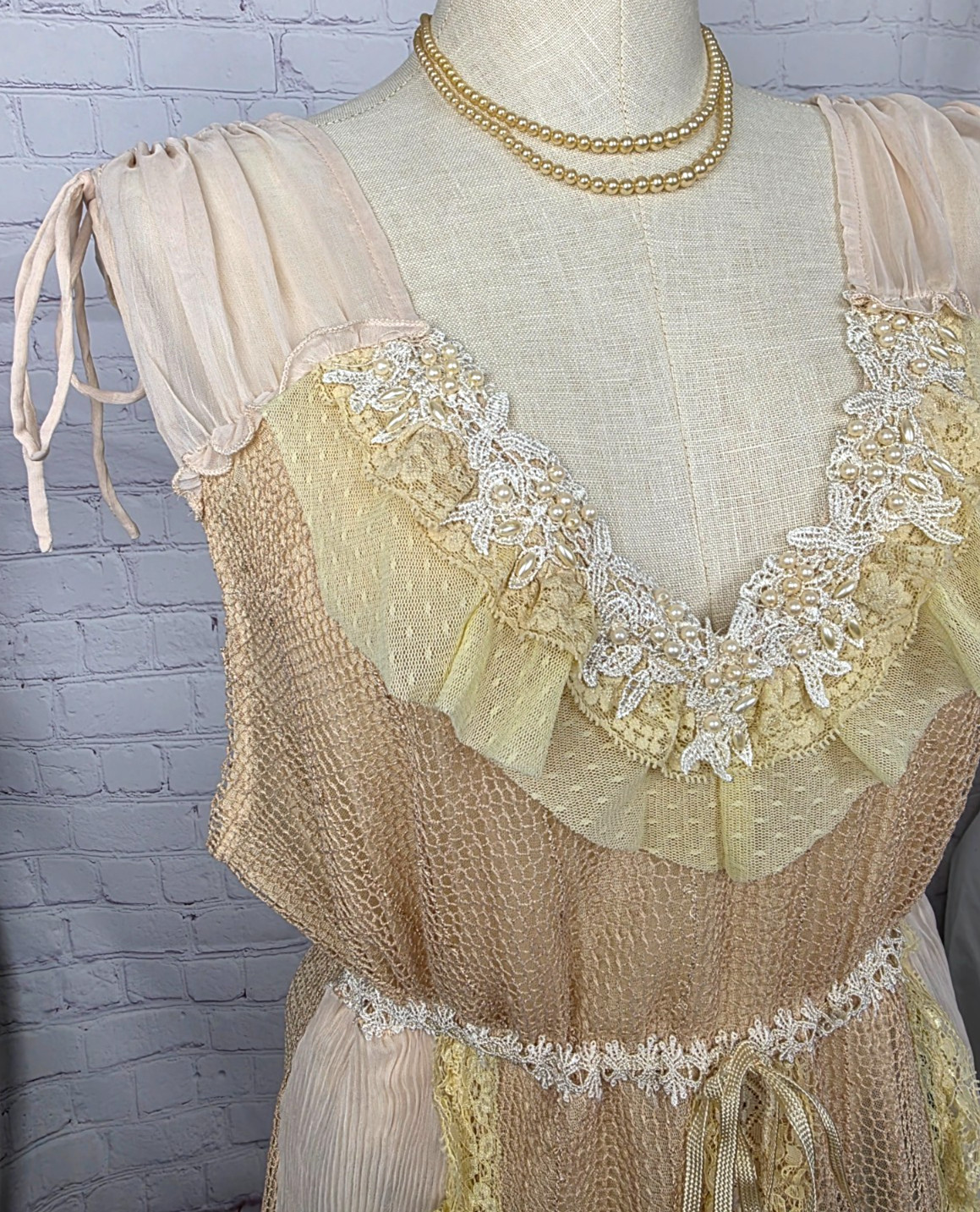 Scully Tunic Tank Top Lace Beads Chiffon Whimsycore Edwardian Fairy Coquette XL
