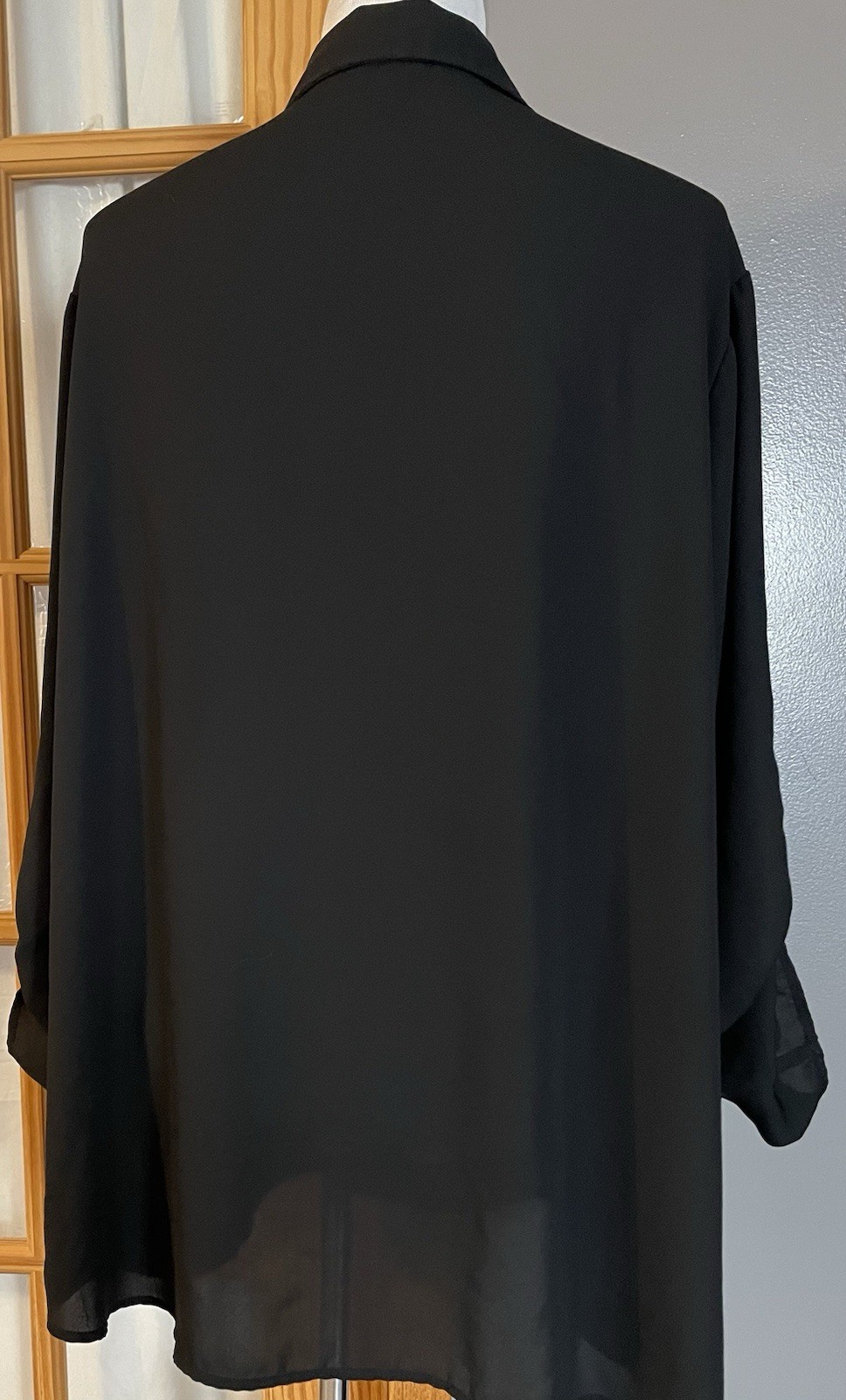 Y2K Rue+ Pullover Blouse 2X Black Sheer Long Sleeve Zip Pockets Goth
