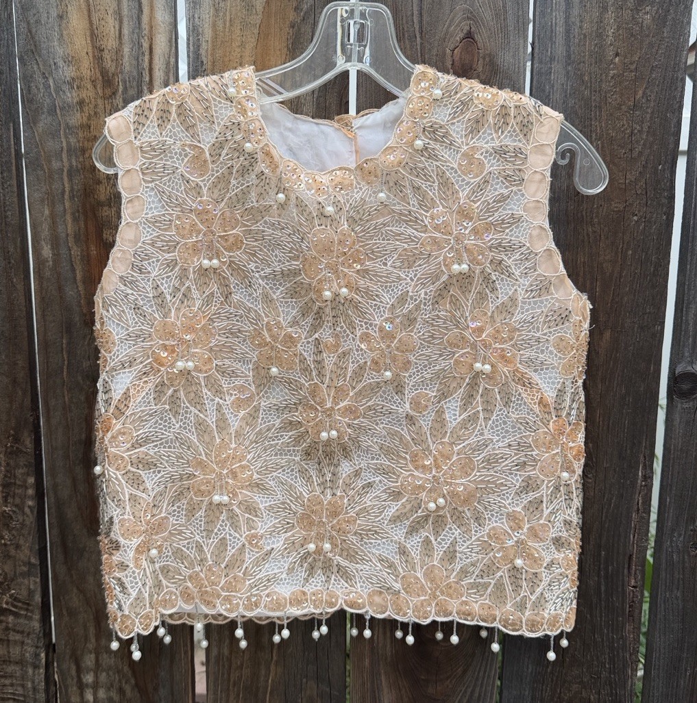 Vintage Sequin Beaded with pearl Sleeveless Top Womens.