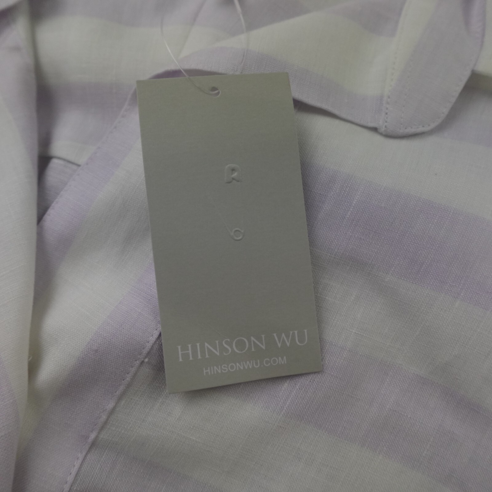 Hinson Wu Linen Tunic Top Womens XS Purple White Striped Charlotte Popover New