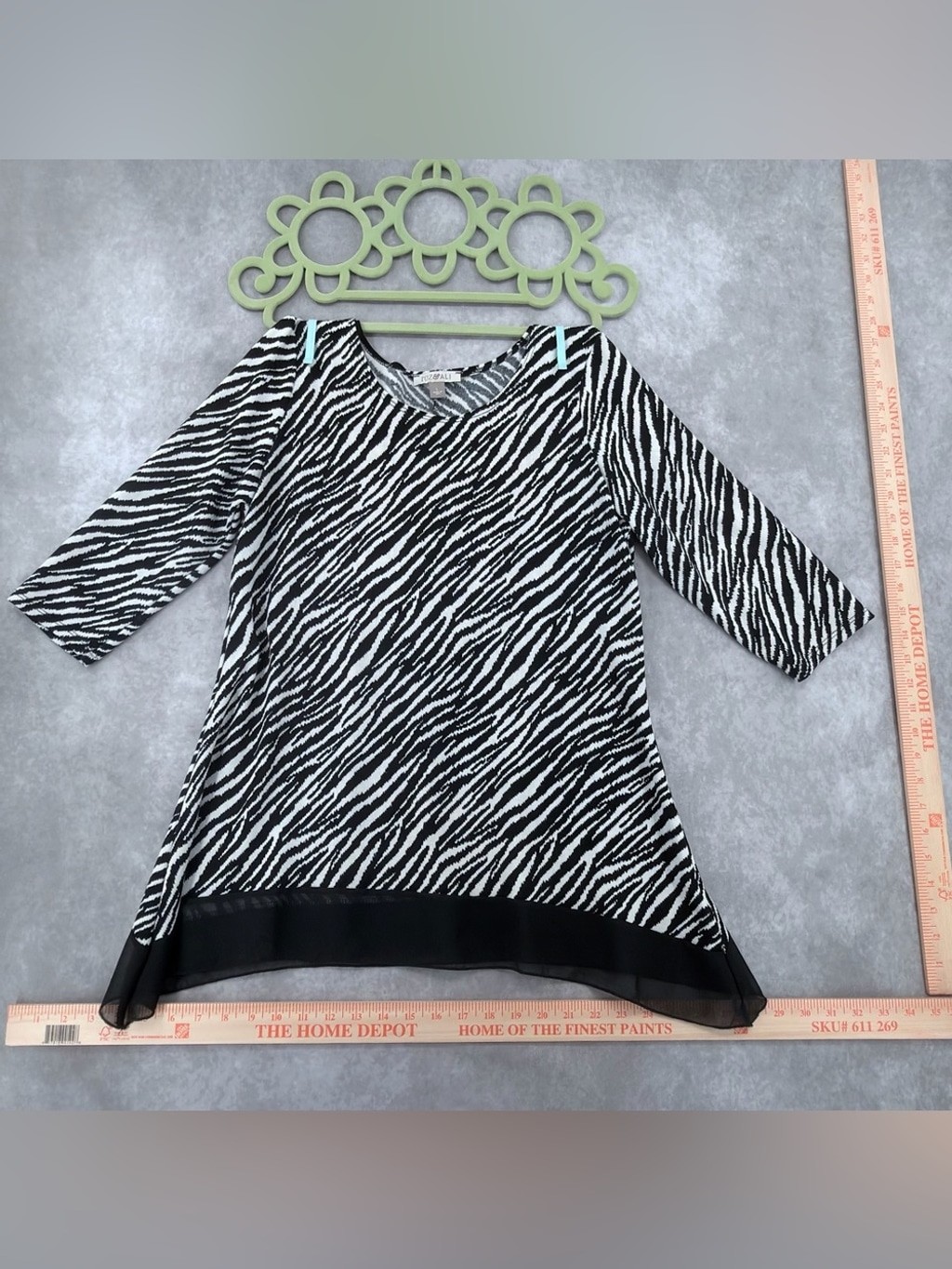 Roz & Ali Black and White Zebra-Print Tunic with Sheer Hem