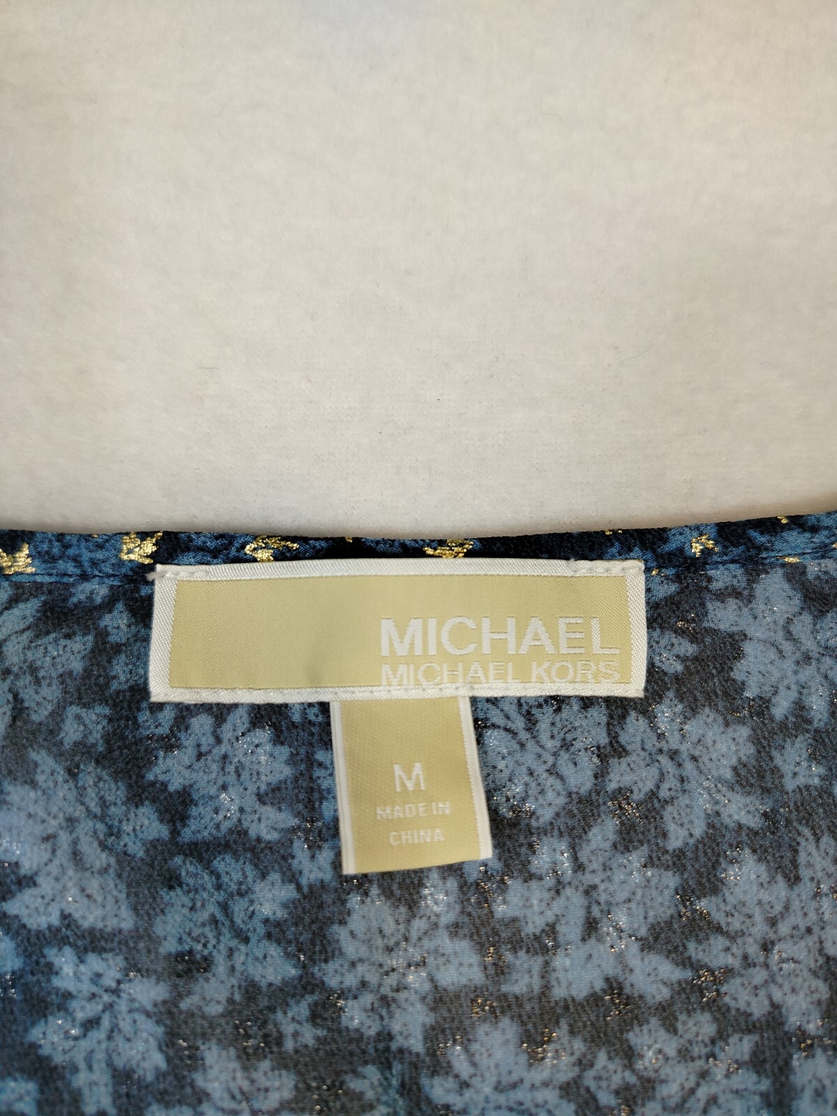 Michael Michael Kors Blouse Women’s Blue Gold Leaf Floral Classiccore Normcore