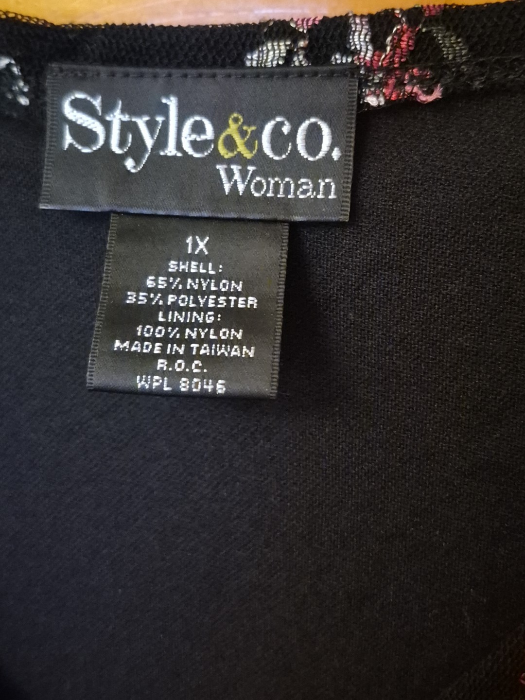 Style & Co Women’s Top Blouse Stretchable Black Lined Embroidered Size 1X NWOT
