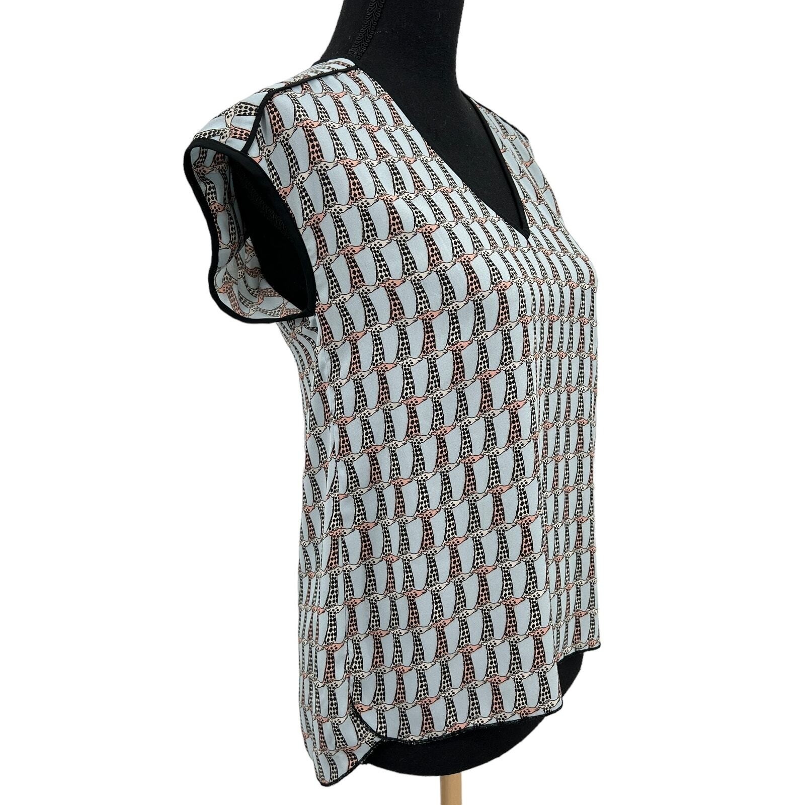 CKS Womens Sleeveless Shirt Giraffe Print V Neckline Blouse Novelty Print Med