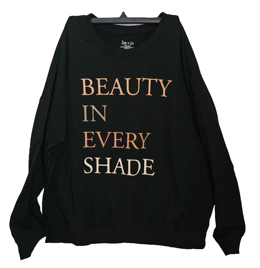 ZOE + LIV Black & Rose Gold Top Womens XL Long Sleeve Graphic Shirt