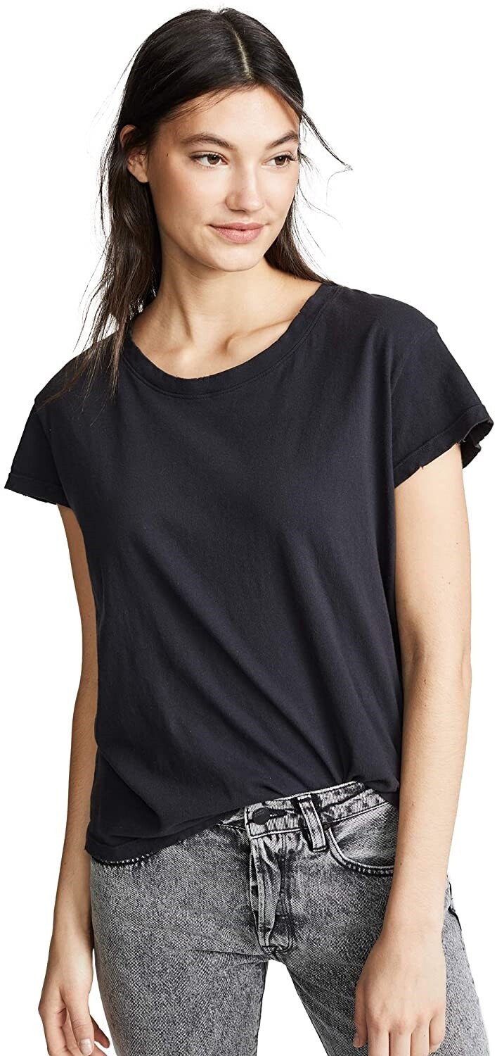 Current/Elliott 257242 Women’s The Relaxed Crewneck Tee Black Size 0