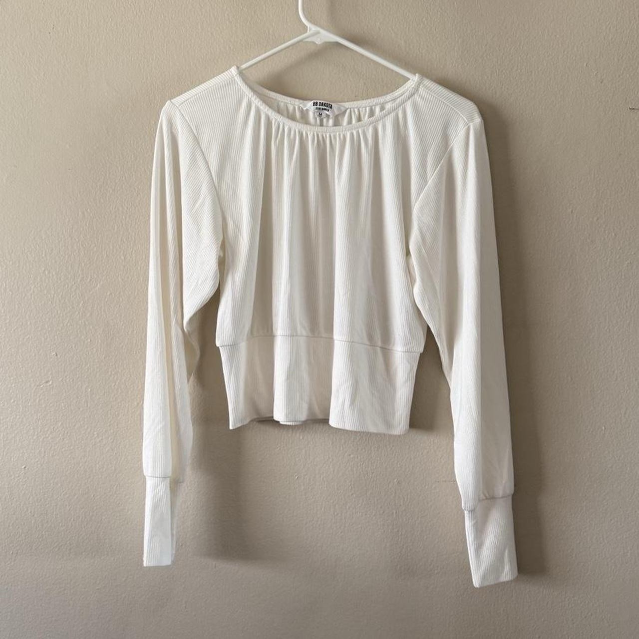 BB Dakota Women’s Medium Ribbed Long Sleeve Top Cream Modal Polyester Blend