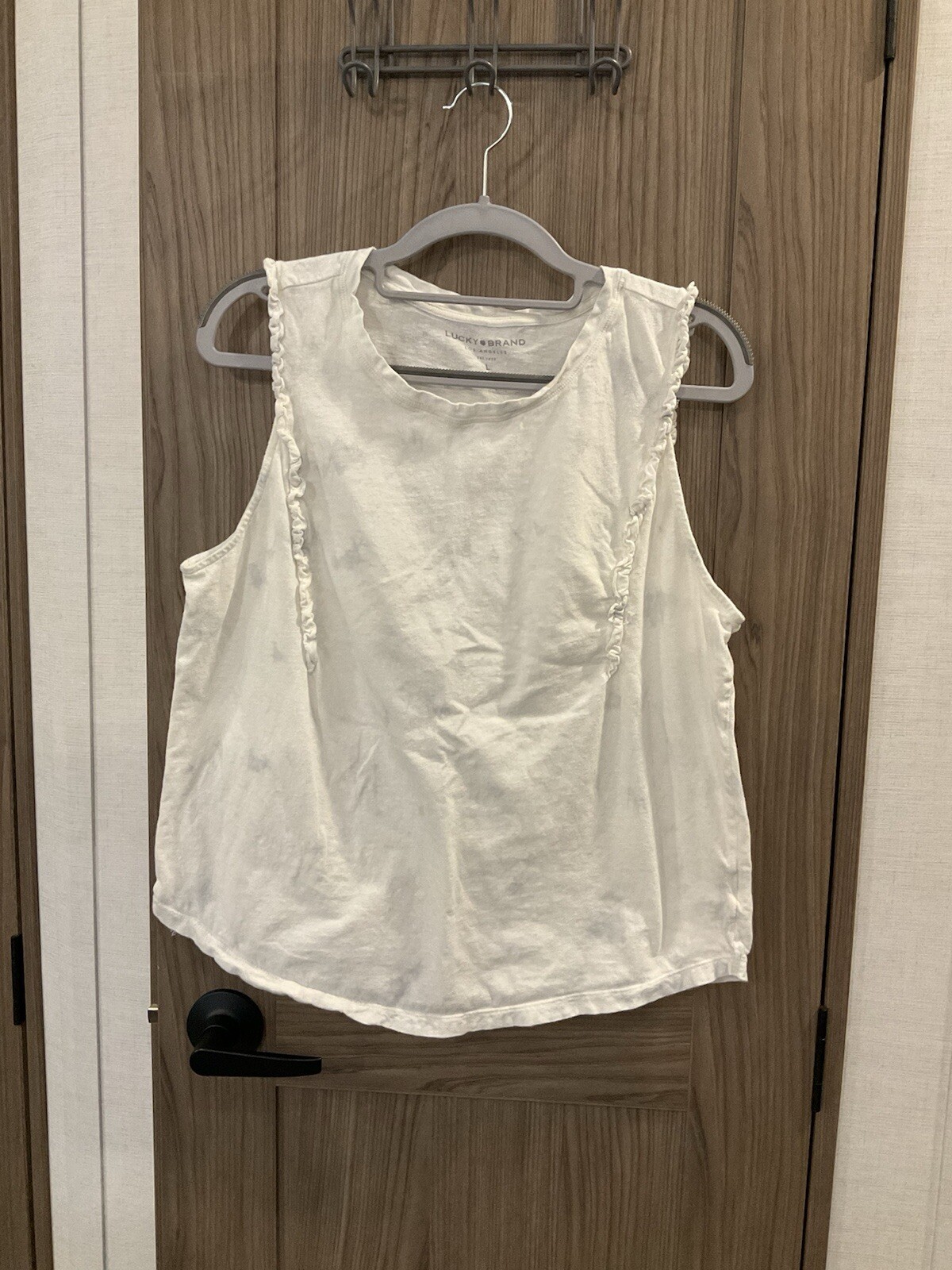 Lucky Brand Womens White Sleeveless Blouse W/ Blue Splotches Size L