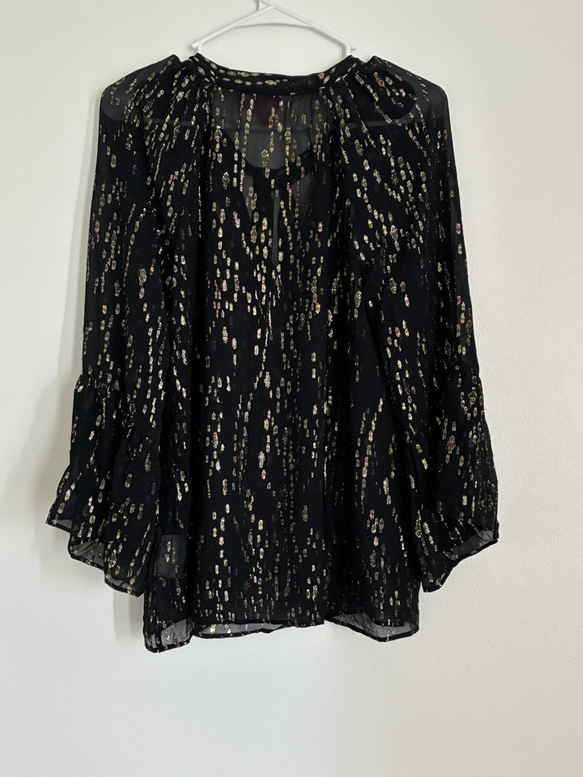 Lilly Pulitzer Matilda Metallic Black Gold Chiffon Sheer Blouse Size Small