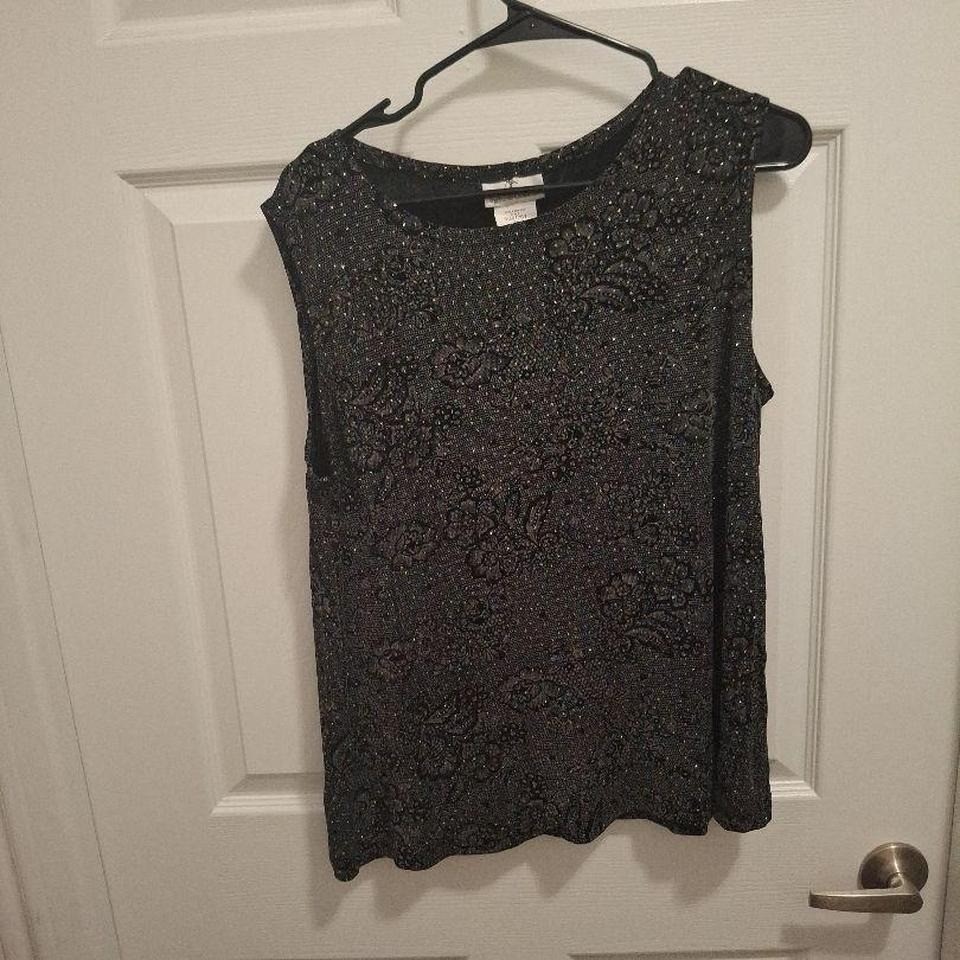 The Travel Collection 1X Gold Black Glitter Shimmer Floral Sleeveless Top