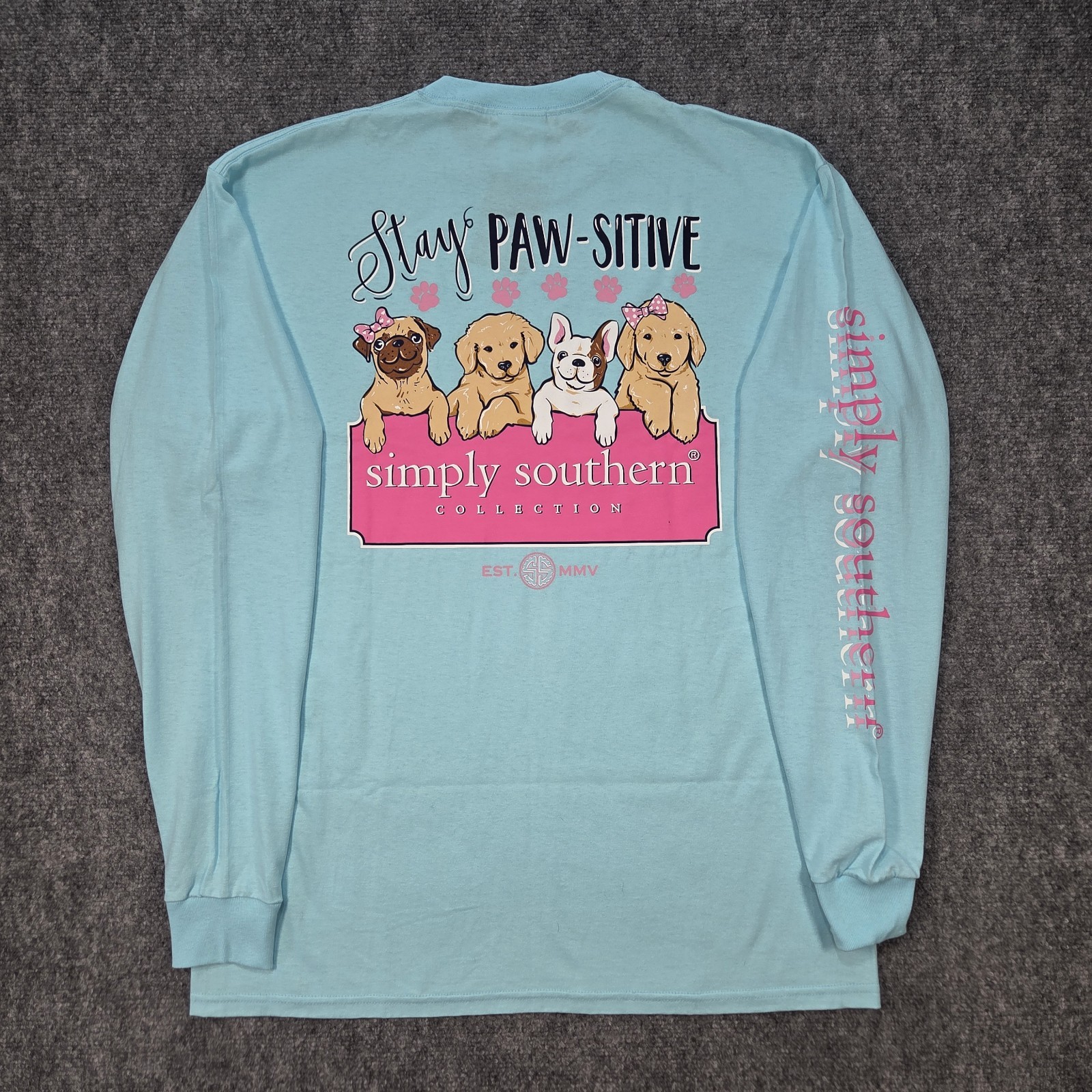 NWT Simply Southern Shirt Womens L Blue “Stay Paw-Sitive” Dog Long Sleeve