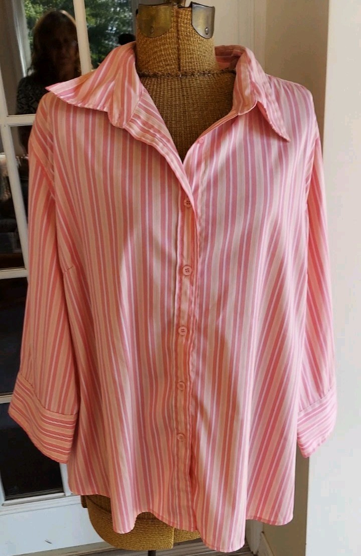 DCC WOMAN Easy Care Stretch Pink Striped Shirt 3/4 Sleeve Size 18/20
