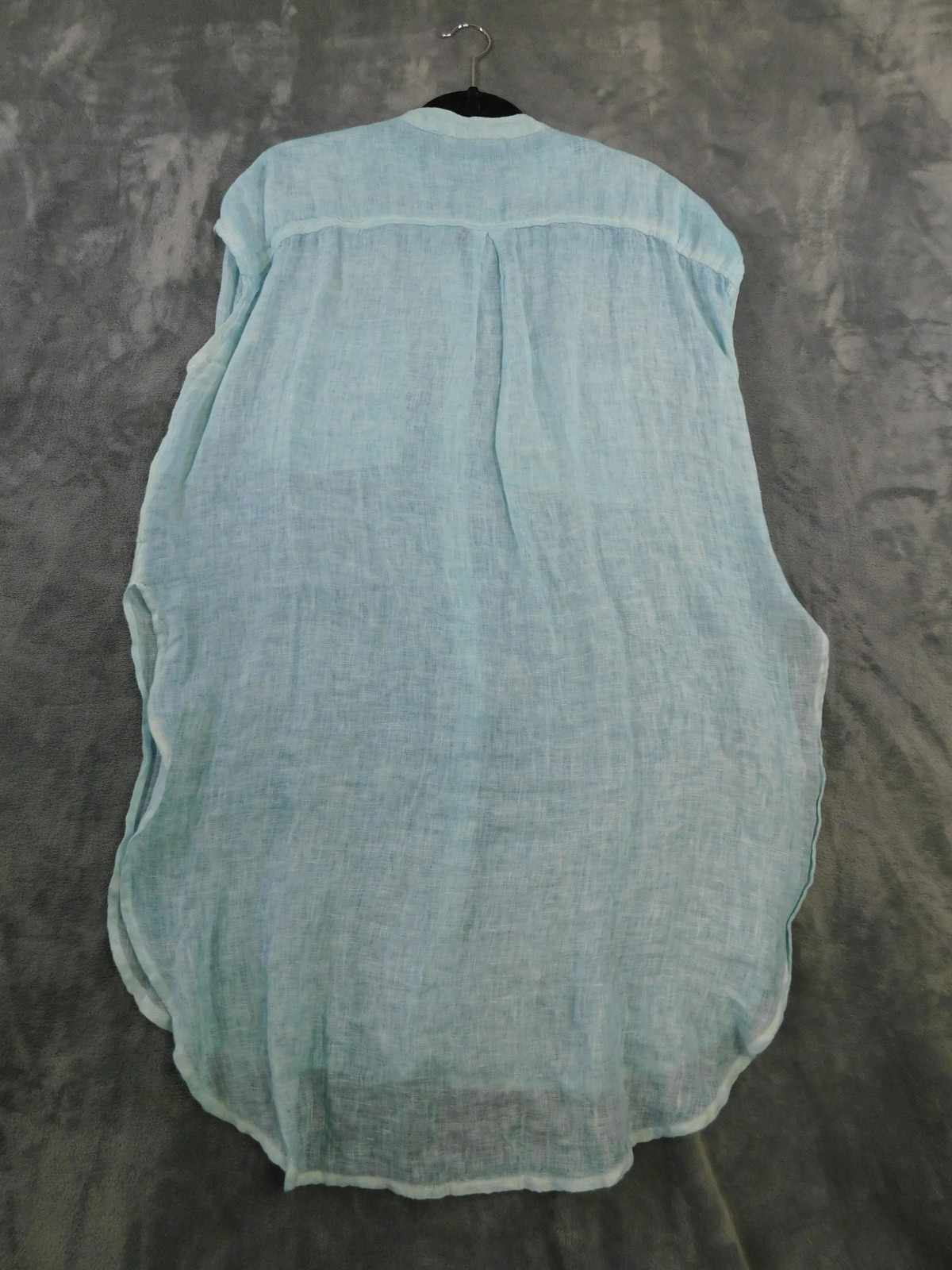 Holding Horses Shirt Womens Medium Blue 100% Linen Button Front Tunic High Low