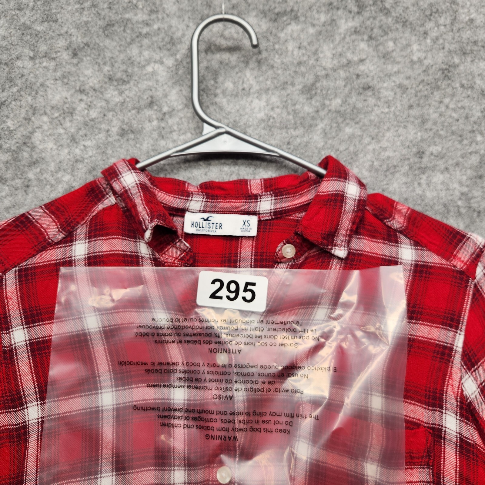 Hollister California Long Sleeve Women’s Size XS Red White Plaid Barrel Cuff