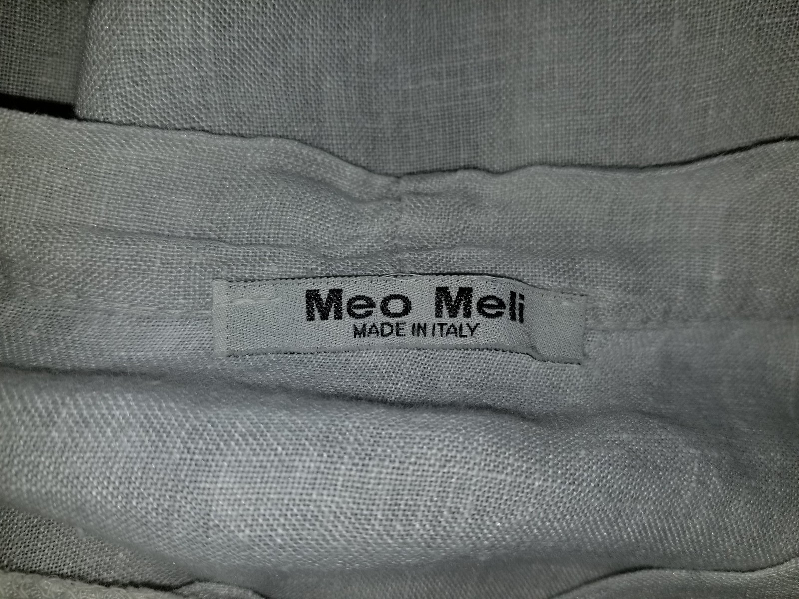 Meo Meli Dove Gray Linen Blouse, Top with Tab Sleeves and Center Detail, M