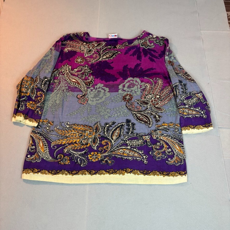 American Sweetheart Womens Purple Paisley 100% Cotton 3/4 Sleeve Tee Size XXL