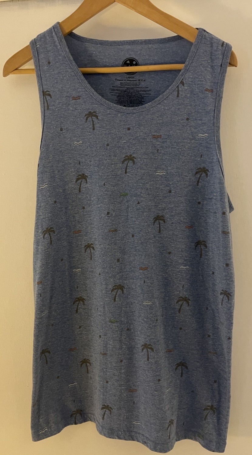 Women’s Large Pit 19 Maui Palm Tree Tank Top Blue