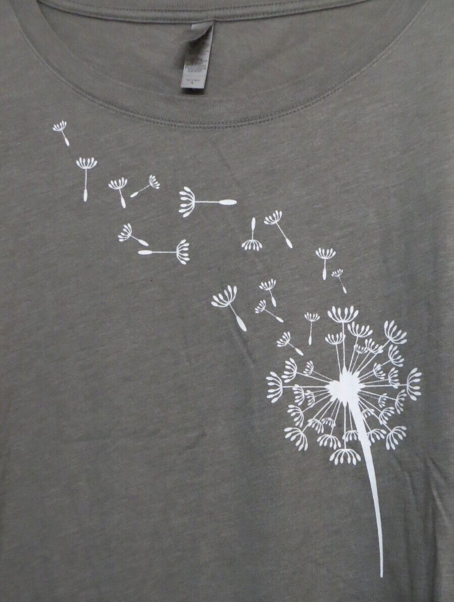 Next Level Shirt Womens Junior Large Gray White Dandelion Seed Flower Gray Tee
