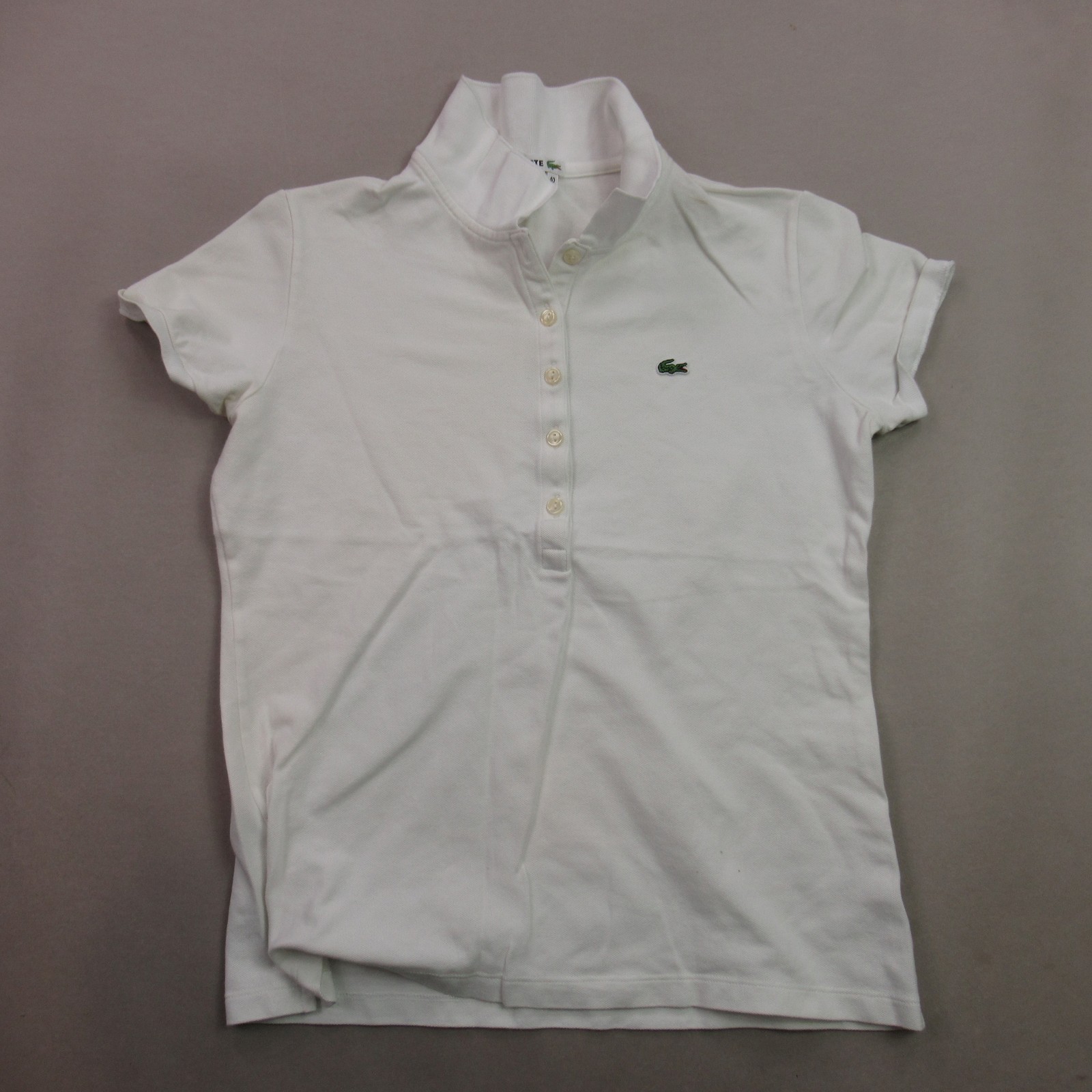 Lacoste Women’s White Pique Knit Slim Fit Polo Shirt Top Size 40 (US 8) S/M